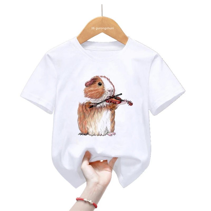 Cute Guinea Pig Love Music Print T Shirt For Girls/Boys Funny Kids Clothes Summer Short Sleeve Tshirt Harajuku Kawaii T-Shirt