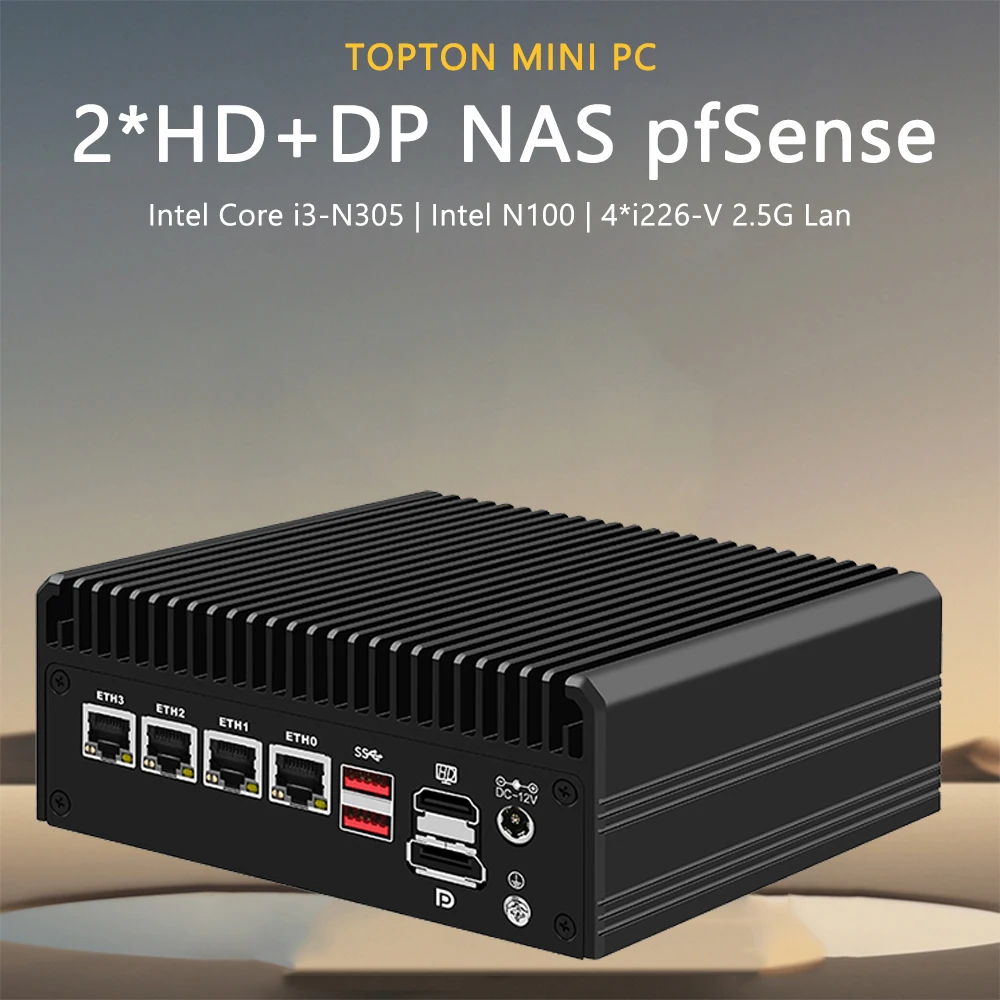 Micro Firewall Appliance Mini PC Mikrotik OPNsense VPN Router PC Intel i3 N305 N100 4*i226-V 2.5G DDR4 PCIe3.0x4 MSATA 2*HDMI+DP