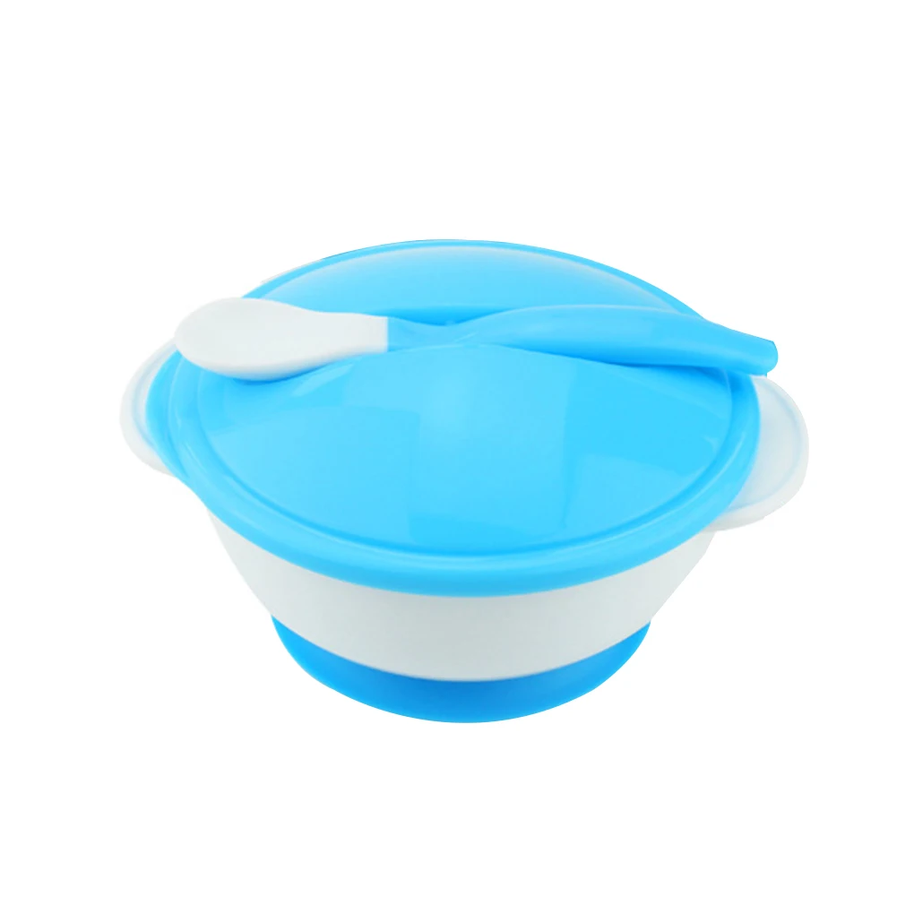 Baby Feeding Bowl with Sucker and Temperature Sensing Spoon Suction Cup Bowl Dishes Tableware Set for Children Kids