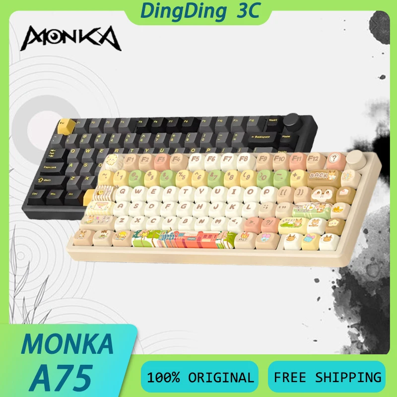 

Monka A75 Wireless Bluetooth Mechanical Keyboard 3-Mode Aluminium Alloy Hot Swap RGB Gasket Low Noise Custom Gaming Keyboard