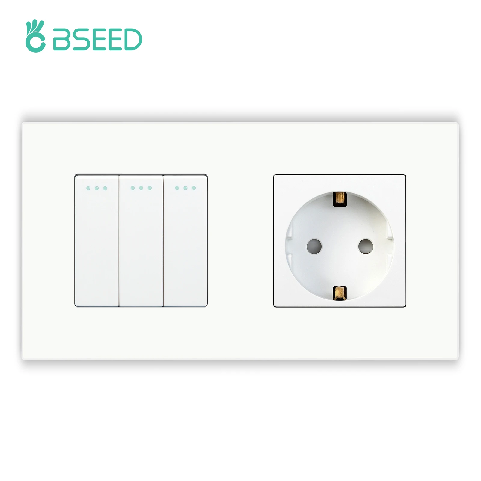 BSEED Lichtschalter mit EU-Steckdosen, Wandschalter für Zuhause, 1/2/3 Gang, 1-Wege-Hintergrundbeleuchtung, Kunststoffrahmen, Panel, USB-Aufladung, Wandsteckdosen