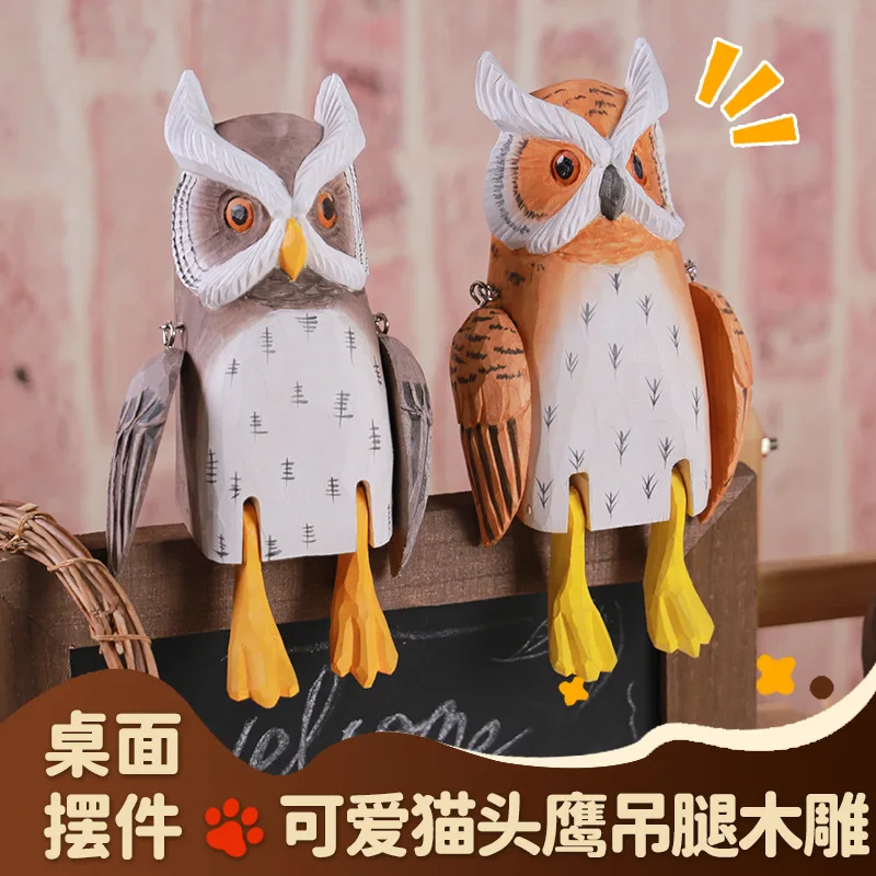 Hand Carved Wooden Owl Figurine Wholesale, Bulk Discount for Hanging Leg Owl Sculpture, Wood Craft Home Decor