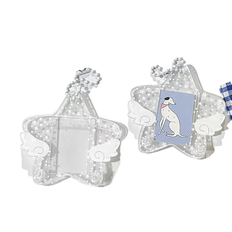 Star Wings Series Photocard Holder Five-pointed Star Wing 1 Inch Idol Photo Protective Case Transparent Acrylic Frame Keychain