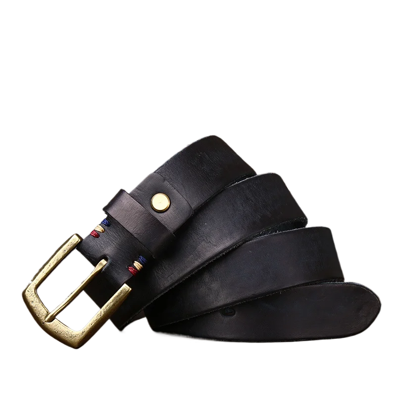 Утолщенный винтажный ремень из воловьей кожи растительного дубления, мужской ремень из натуральной кожи с медной пряжкой, мужской повседневный ремень из воловьей кожи первого слоя