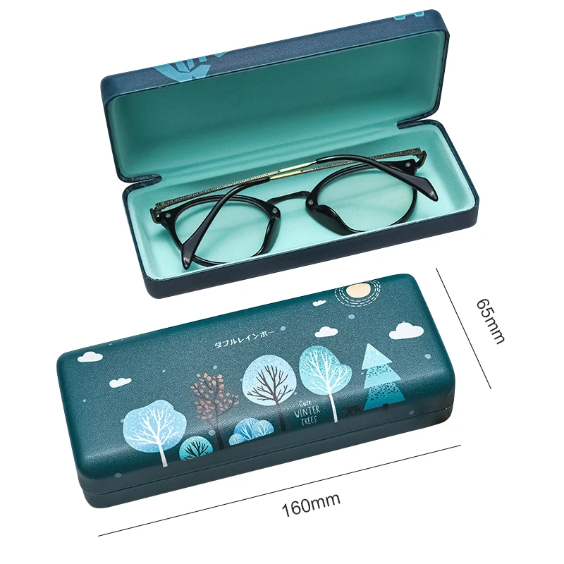 Cartoon Pattern PU Spectacle Cases for Eyeglasses Flip Sunglasses Box Bag Portable Rectangle Eyewear Protector With Cloth Gift