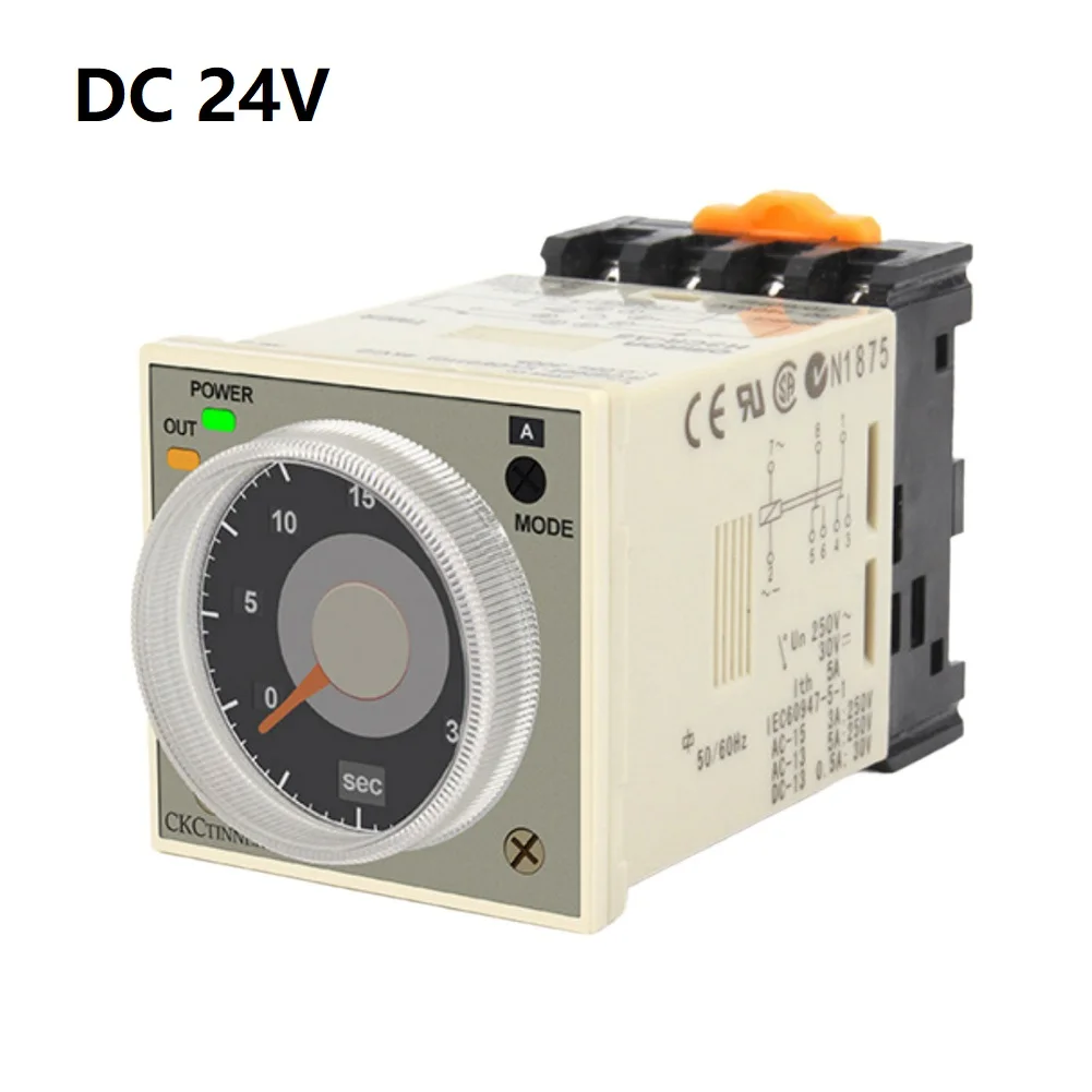 For Time Relay Pointer H3CR-A8 for Base Mount Silver Point Contact AC100-240V DC24V Adjustable Timing 1.2 Sec to 300 Hrs