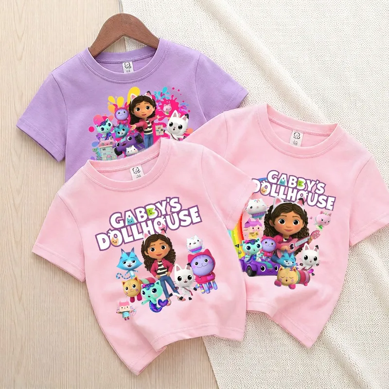 

Gabbys Dollhous Child Cotton T-shirt Short Sleeve Anime Cartoon Print Girl Toddler Tees Streetwear Casual Kids Cute Clothes Tops