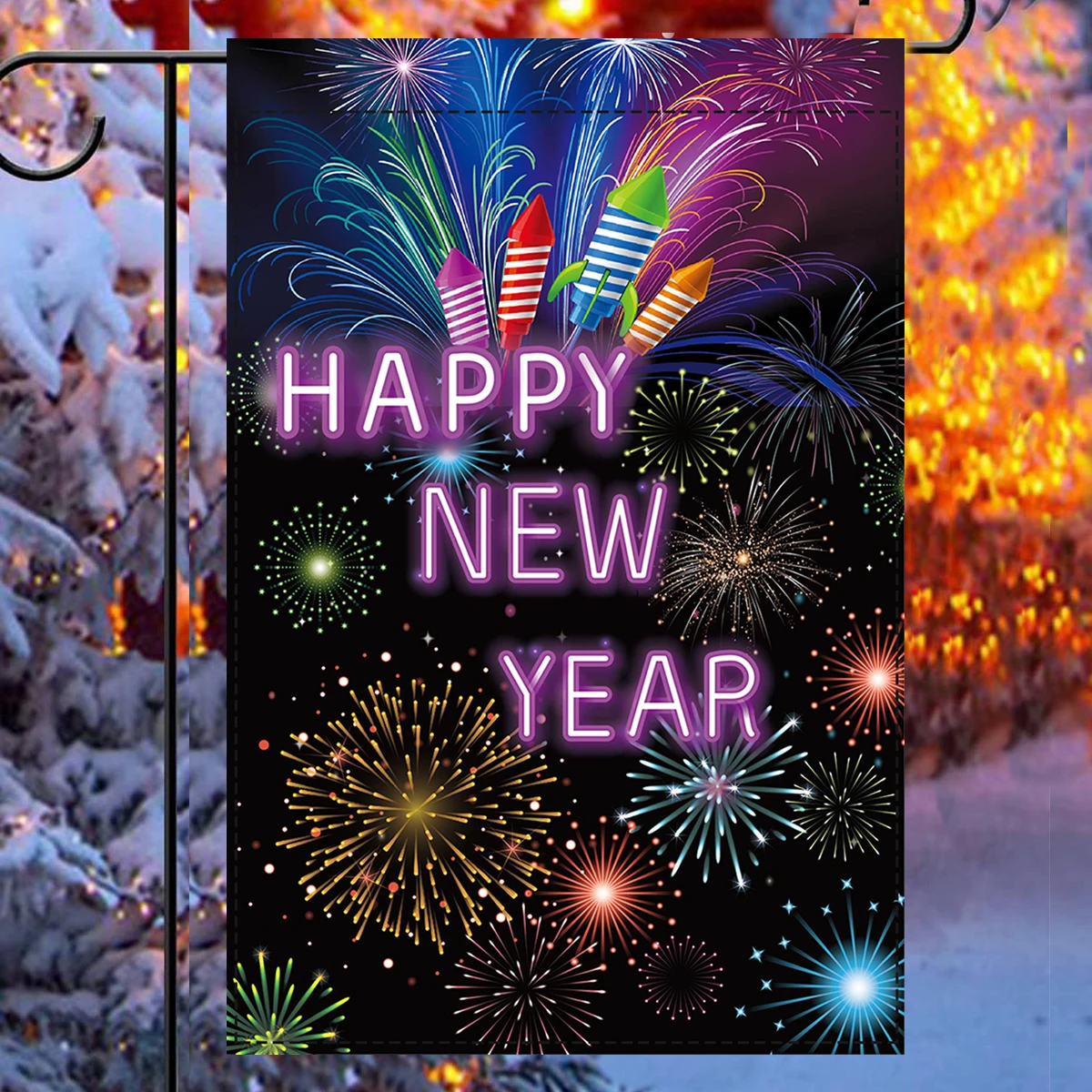 30x45cm Happy New Year 2025 Champagne Fireworks Garden Flag Home Outdoor Cheers Celebrate New Year Count Down Yard Flags