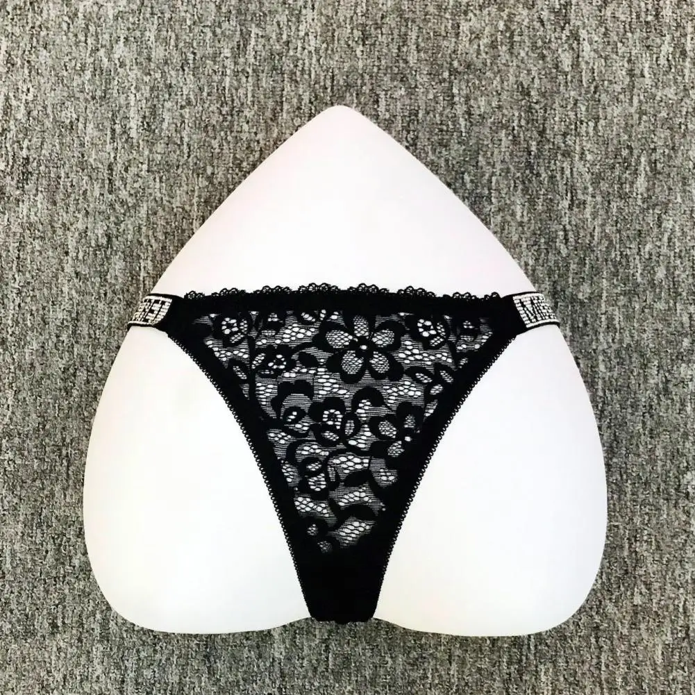 Mutandine di pizzo da donna elegante pizzo strass Decor perizoma mutandine da donna See-through Hollow Out intimo vita bassa Butt-sollevato