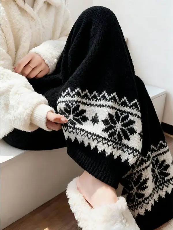 

Ретро-брюки в стиле Fair Isle, вязаные, с высокой талией, прямые, повседневные, в корейском стиле, для работы и отдыха, женские брюки