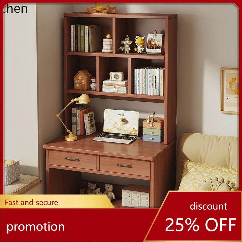 

LXC Solid Wood Desk Bookshelf Integrated Home Computer Desk Bedroom Study Writing Desk Table