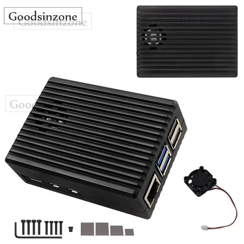 

Корпус из алюминиевого сплава Raspberry Pi 5 с комплектом вентиляторов — улучшенный металлический бронированный корпус с пассивным и активным охлаждением + бесшумный вентилятор