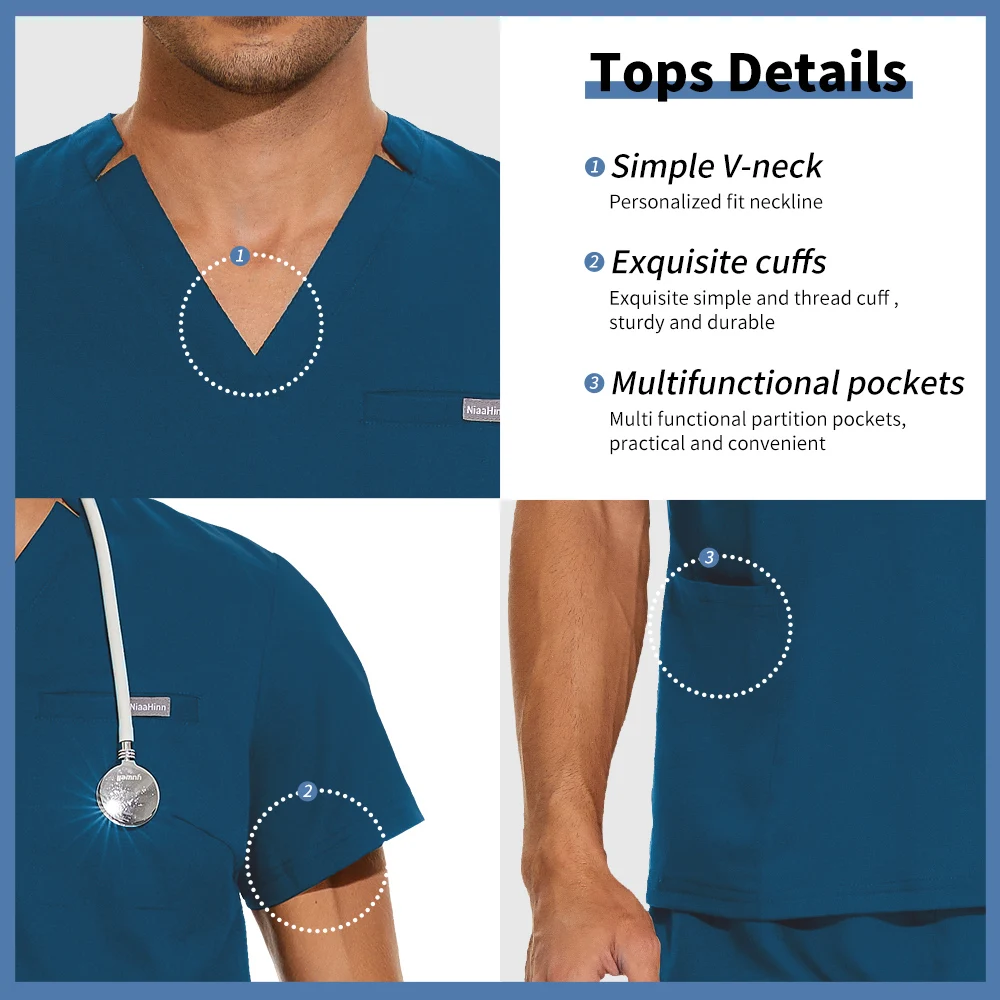 Niaahinn โรงพยาบาลหมอชุดพยาบาล Unisex ขายส่งชุดลําลองแขนสั้น V คอเสื้อ Jogger กางเกง Pharmacy ชุดทํางาน