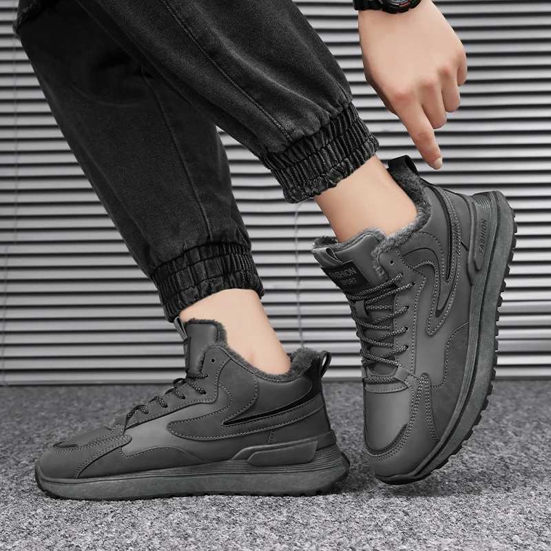 Plus Velvet Sneakers New Men Shoes Winter Low-cut Lace-up Men's Sneakers Fashion Warm Cotton Shoes Outdoor Walking Shoes for Men