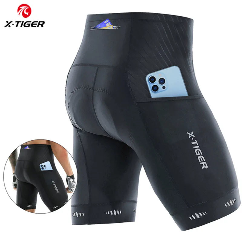 Short de cyclisme avec 3 poches pour hommes, avec coussin de Gel 5D, logo réfléchissant, collant de cyclisme pour vtt, X-TIGER