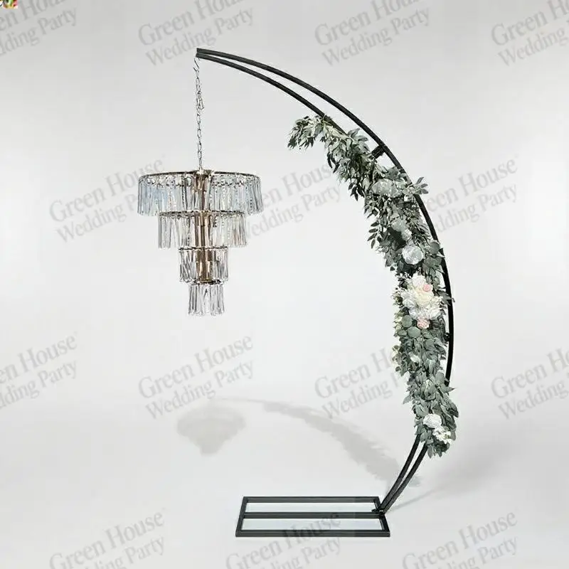 

Wedding stage Backdrops Road Guide Props Metal Arches Flower Arch With Chandelier Cake Table Display Stand 2PCS