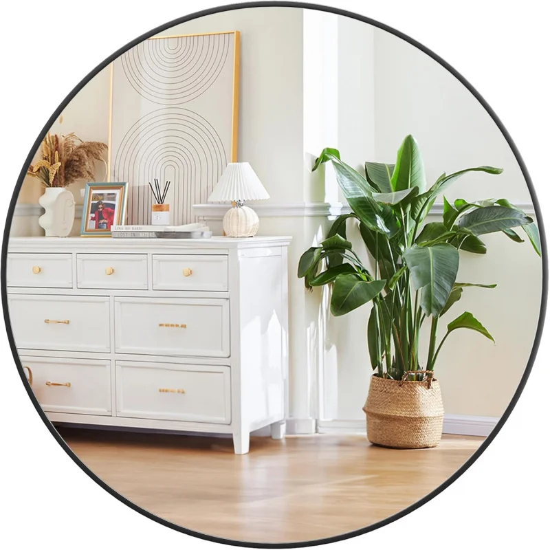 

IDEALHOUSE 20-дюймовое черное круглое настенное зеркало, круглое зеркало в металлическом каркасе для ванной комнаты, туалетного столика, прихожей, спальни, гостиной, стены