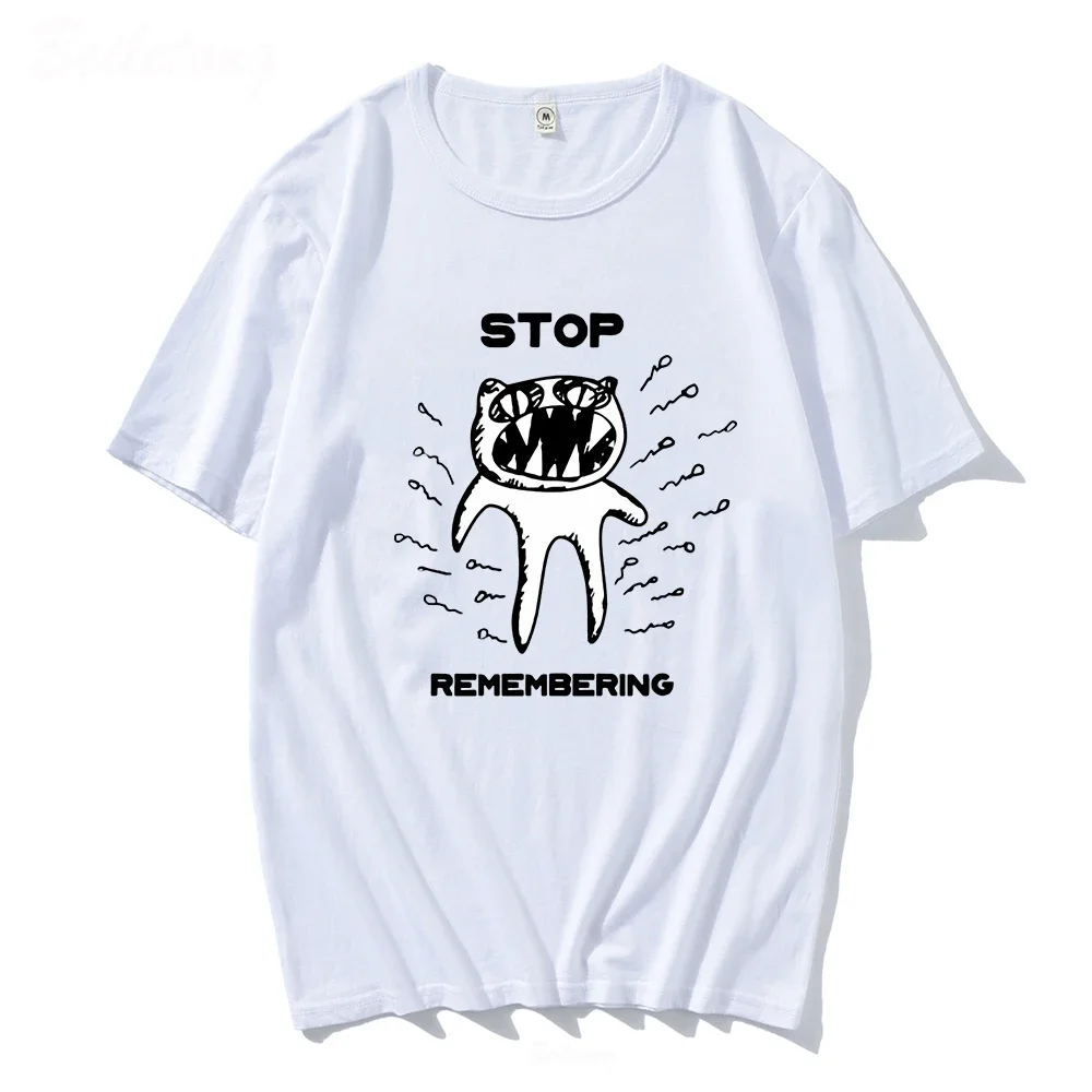 Radiohead T Shirt Men STOP REMEMBERING Funny Print Oversized 100%Cotton Unisex T-shirts Indie Rock Band Music Tees Harajuku Tops