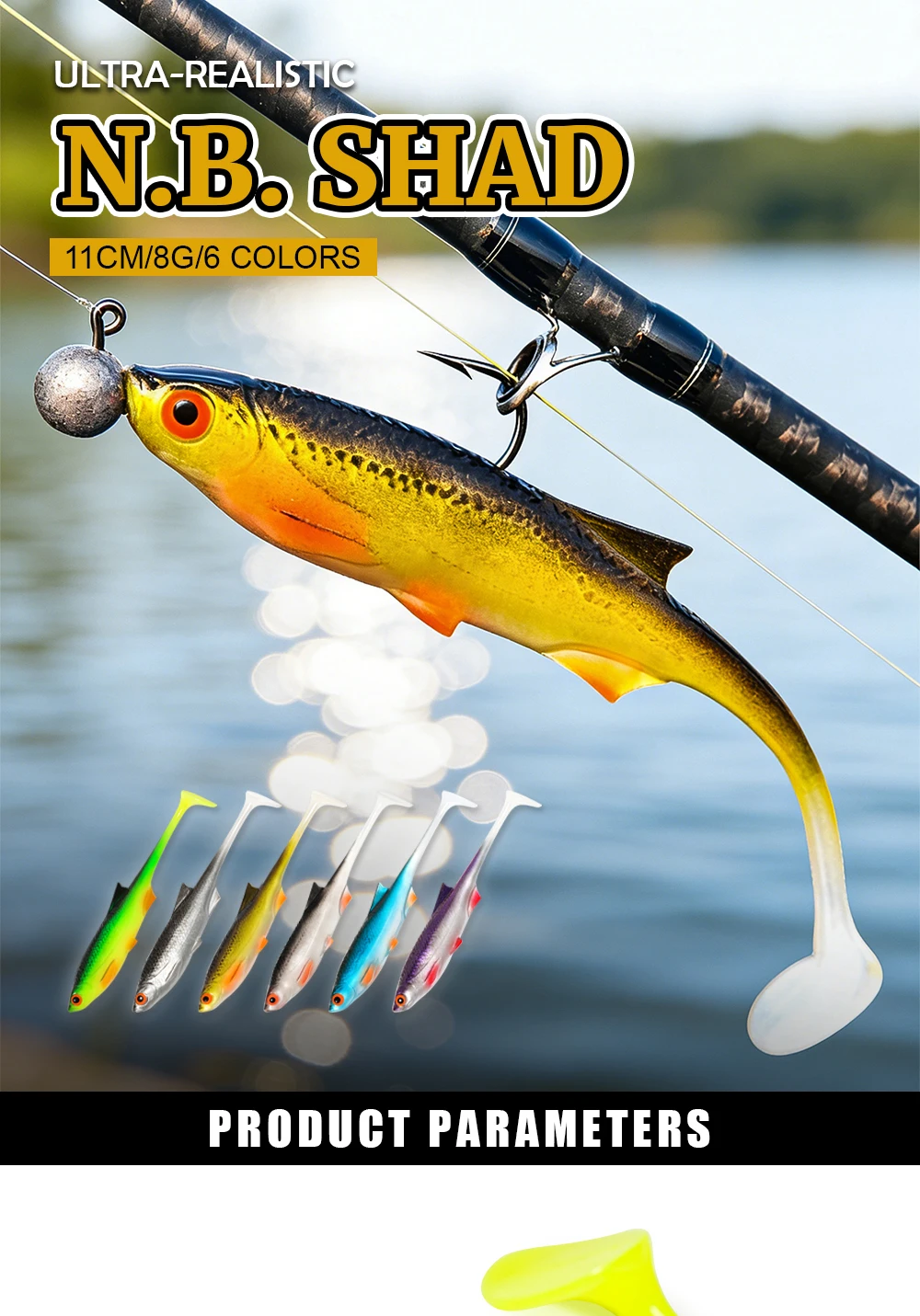Spinpoler Natürlicher Bio-Shad 11cm Schwimmköder Angelköder Realistischer Köderfisch 3D-Augen Künstlicher Bionischer Schwimmköder für Barsch und Forelle 4 Stück – Detail 1