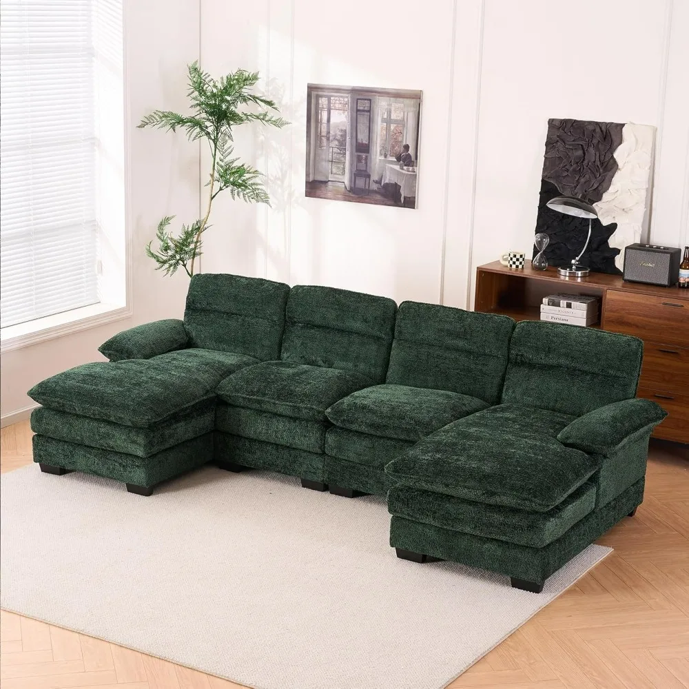 

U-Shaped Sectional Oversized Modular Sofa Couch, Cloud Couch with Double Chaises,Throw Pillows, Thickened Cushion