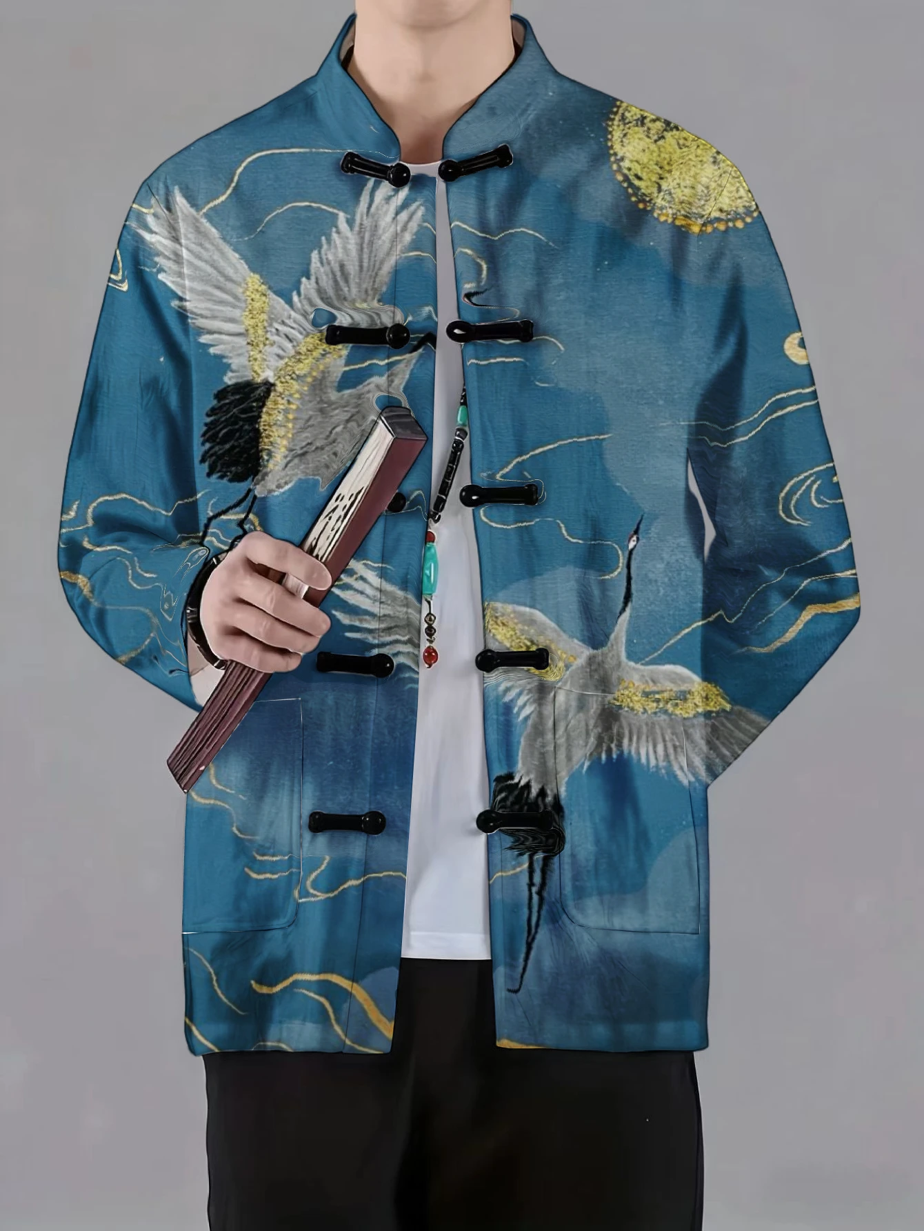 Men Mandarin Collar Frog Butto - Phone Stands 评论和价格