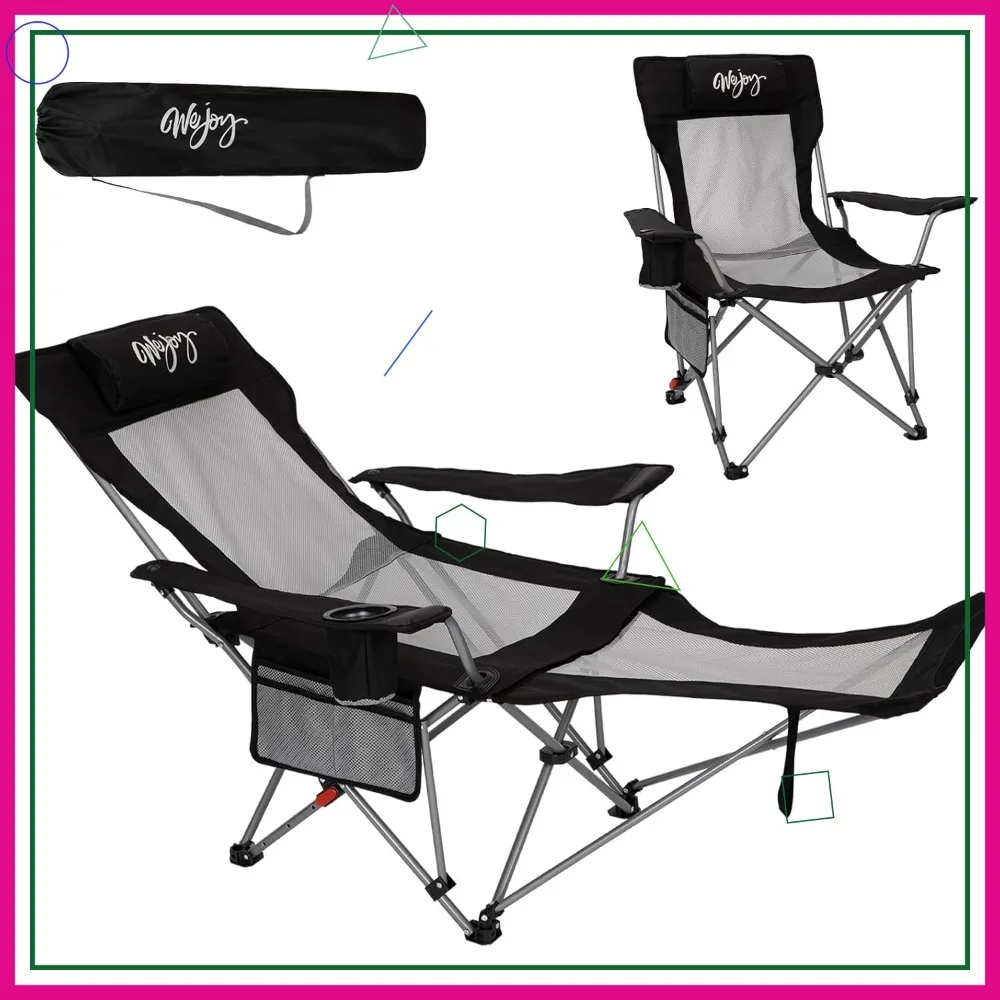 

2-in-1 Reclining Camping Chair with Footrest, Folding Lounge Chair Adjustable Backrest Heavy Duty for Outdoor