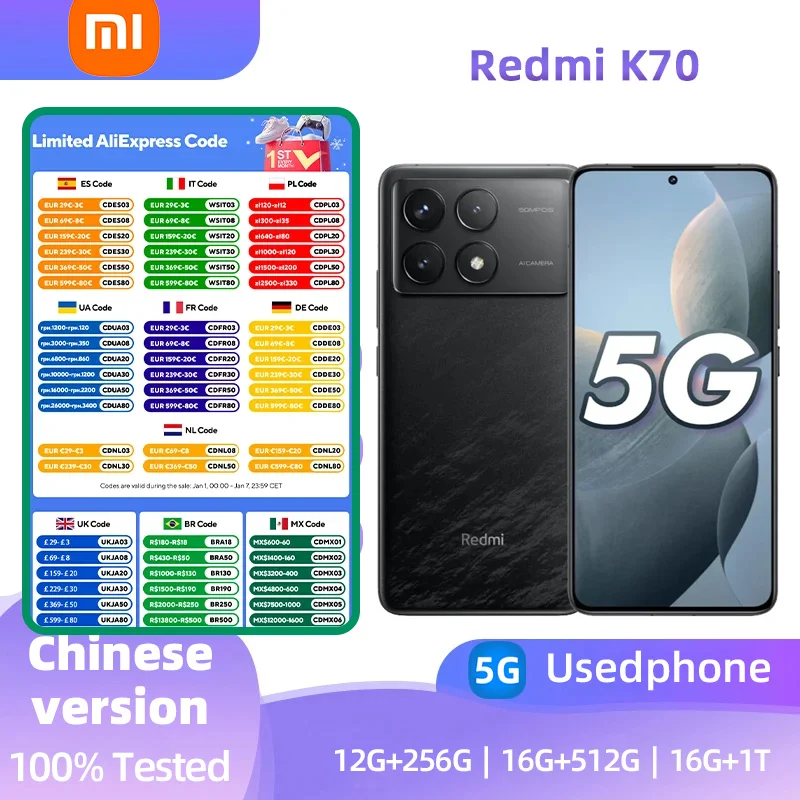 Xiaomi Redmi K70 5G Android 6.67 inch RAM 12GB ROM 256GB Smartphone Snapdragon 8 Gen 2 50MP 120W Charger 5000mAh used phone