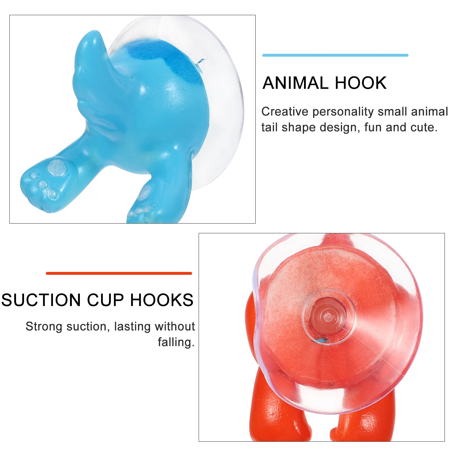 

6Pcs Cute Animal Tail Hooks No Punch Wall Mount Suction Cup Hangers for Home Kitchen Glass Ceramic Tiles Use Suction Cup Hooks