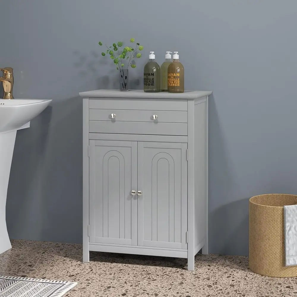 Grey 2-Door Bathroom & Living Room Storage Cabinet with Adjustable Shelves view 2