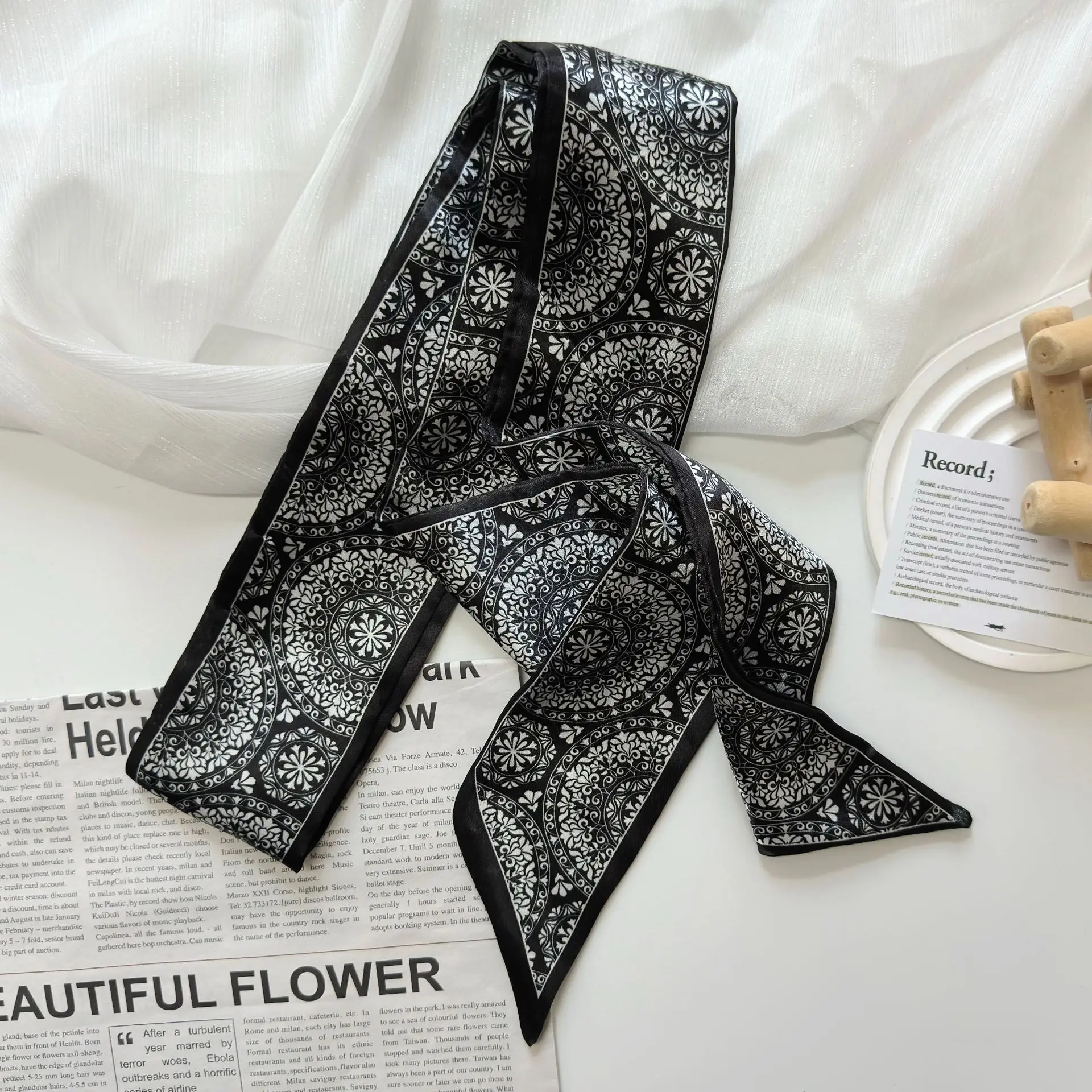 Pañuelo Largo de Raso con Estampado Paisley, Multifuncional, Suave y Elegante, para Cuello, Cinturón, Lazo para el Cabello, Decoración de Blusas, Primavera Verano Casual