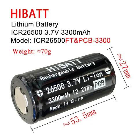 HIBATT Lithium Battery ICR26500 Cell Rechargeable C Size 3300MAH 3.7V Replace ER26500 3.6V For Gas Steam Meter Flowmeter PLC