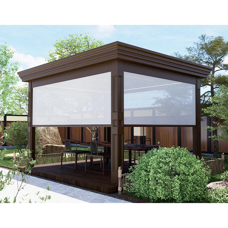 

Custom Outdoor Aluminum Alloy Pavilion Wood Material Easily Assembled Waterproof Modern Eco-Friendly Electric Metal Tent Style