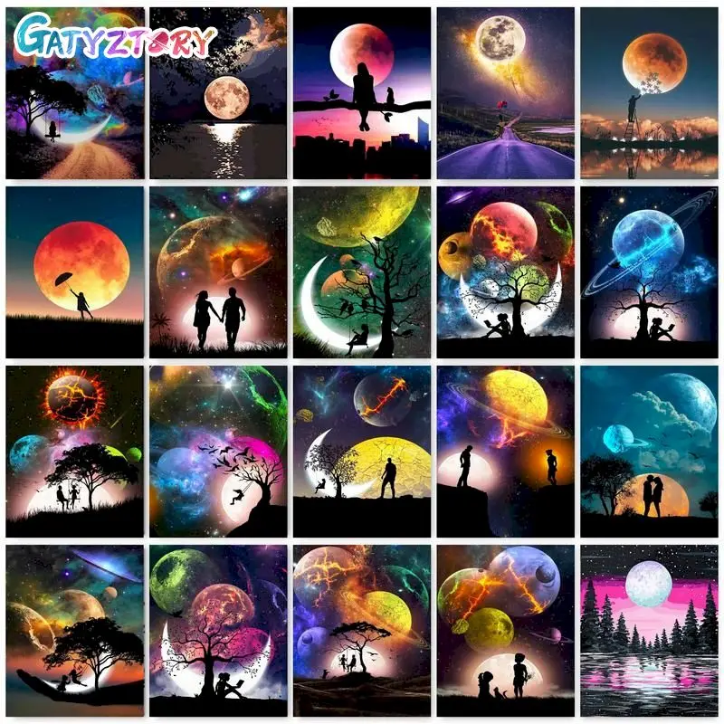 

GATYZTORY 40x50cm Painting By Numbers Moonlight Couples Paint By Numbers On Canvas DIY Gift Number Painting Home Decor