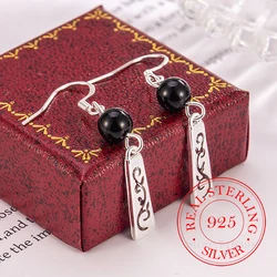 925 Sterling Silver C-shaped Semicircle Black Onyx Balls Stud Earrings For Women Wedding Party Gift Female Pendientes Mujer Moda