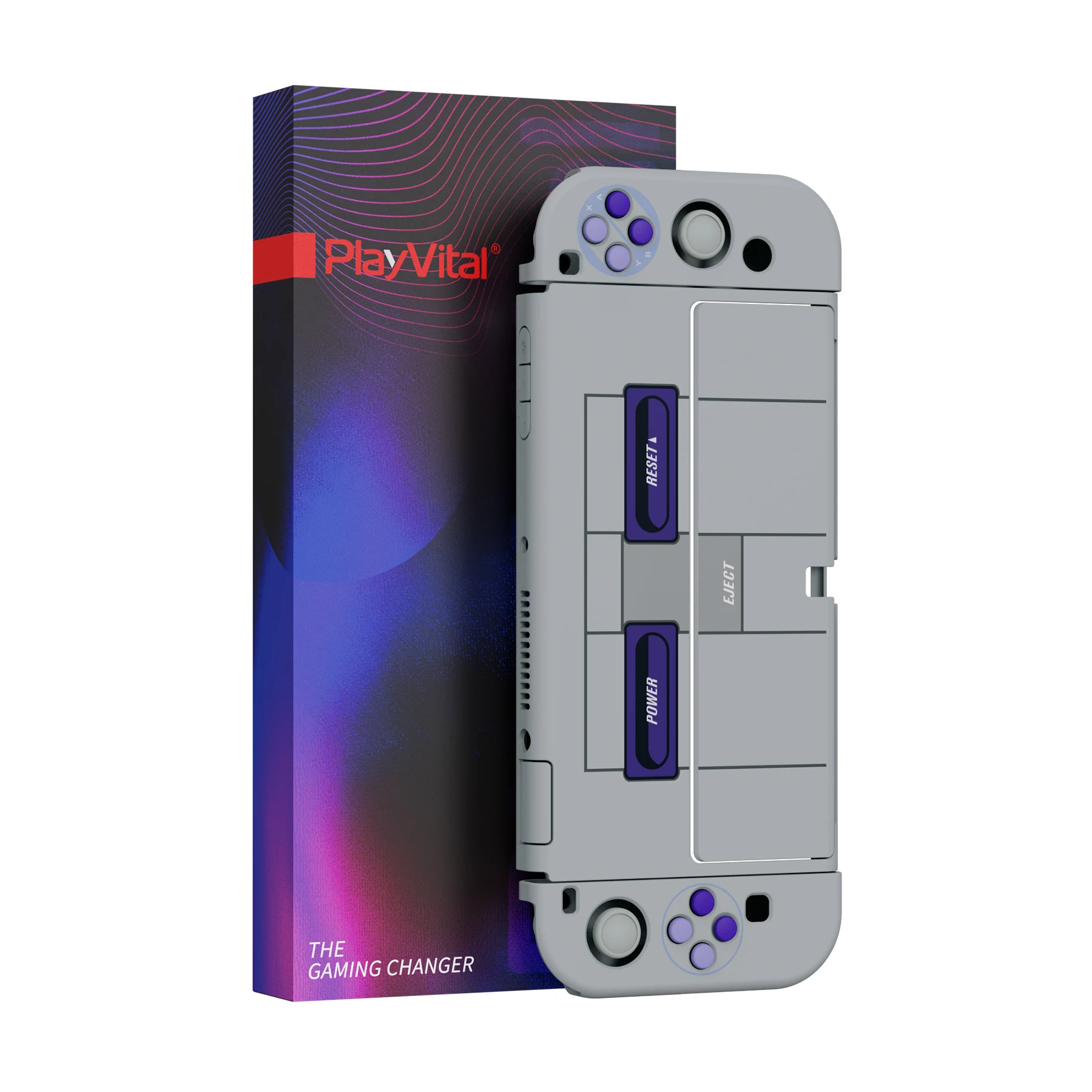 PlayVital AlterGrips Protective Slim Case Hard Shell for NS Switch OLED W/Thumb Grips & Button Caps - Classics SNES Style