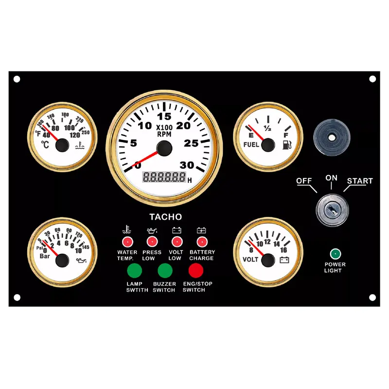 Painel impermeável à prova de ferrugem Marine Dashboard Switch, painéis de barco com caixa de tampa, 335*200mm, 3krpm, 18-32V, 0-10bar, venda quente