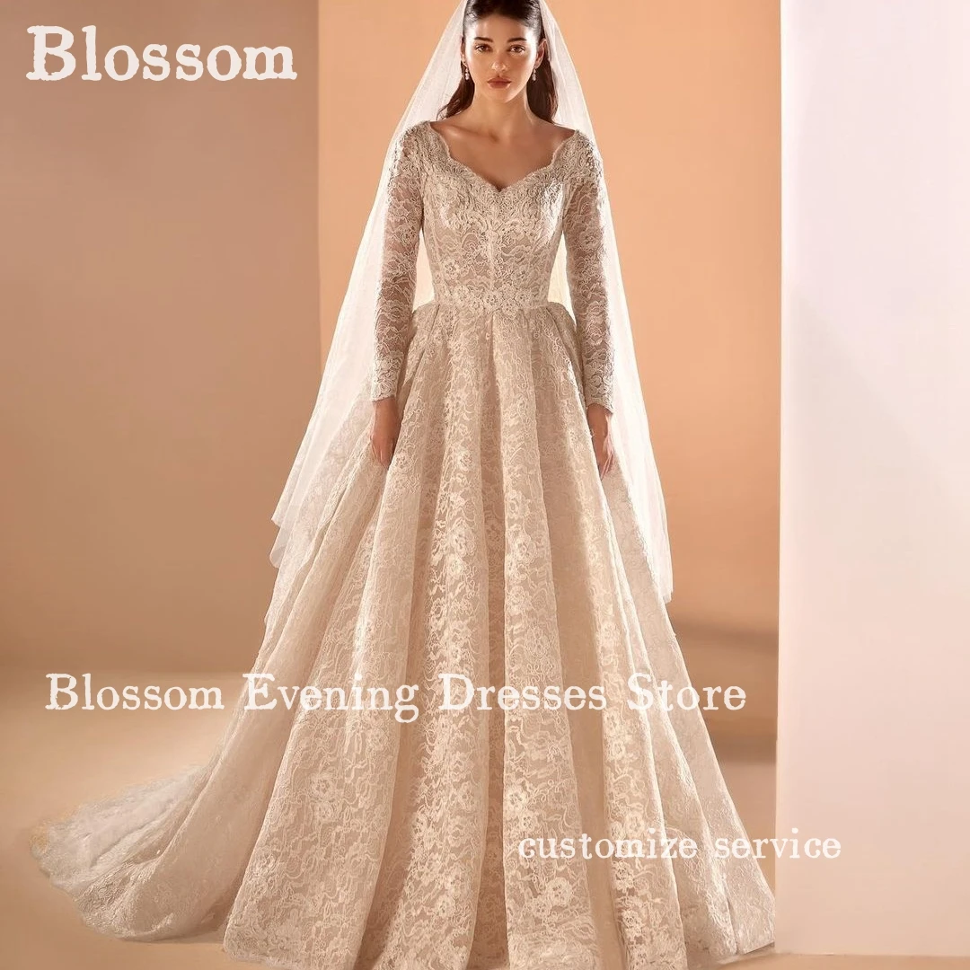 Lace Long Sleeves Noble Wedding Dresses A-line 2024 Floor-length With Veil High-end Custom Bridal Dress Marriage Party Gowns