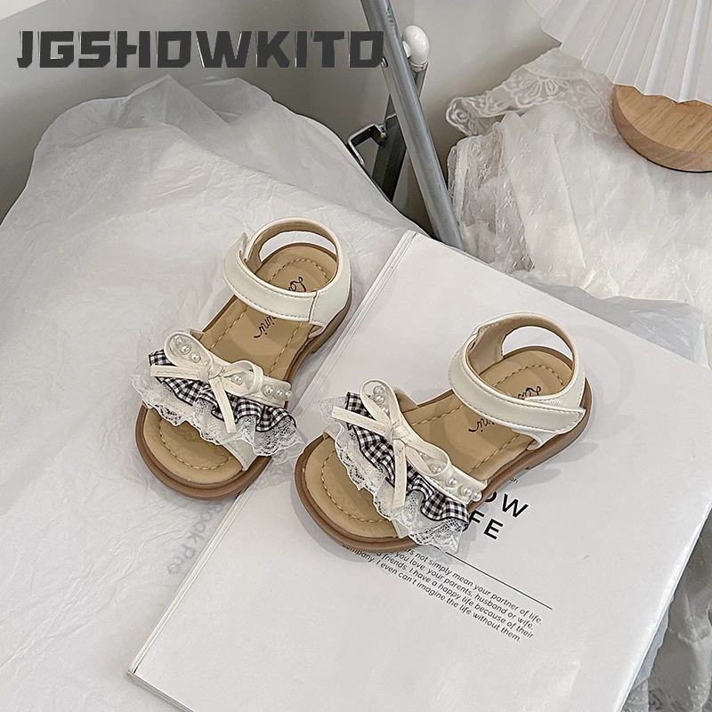 JGSHOWKITO Girls Casual Shoes Sweet Ruffle Breathable Children Princess Shoes Soft Plaid Lace 2026 New Casual Kids Summer Shoes