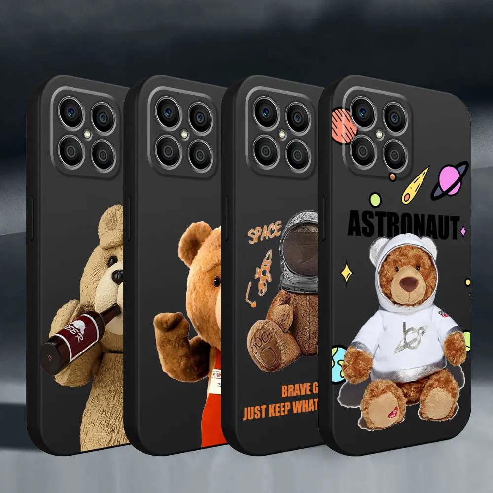 Cartoon Astronaut Bear Capa Shockproof Black Soft Case for Honor X8a X9a X6 90 Pro X6a X7 70 8X Magic5 Lite X8 Magic5 Cover