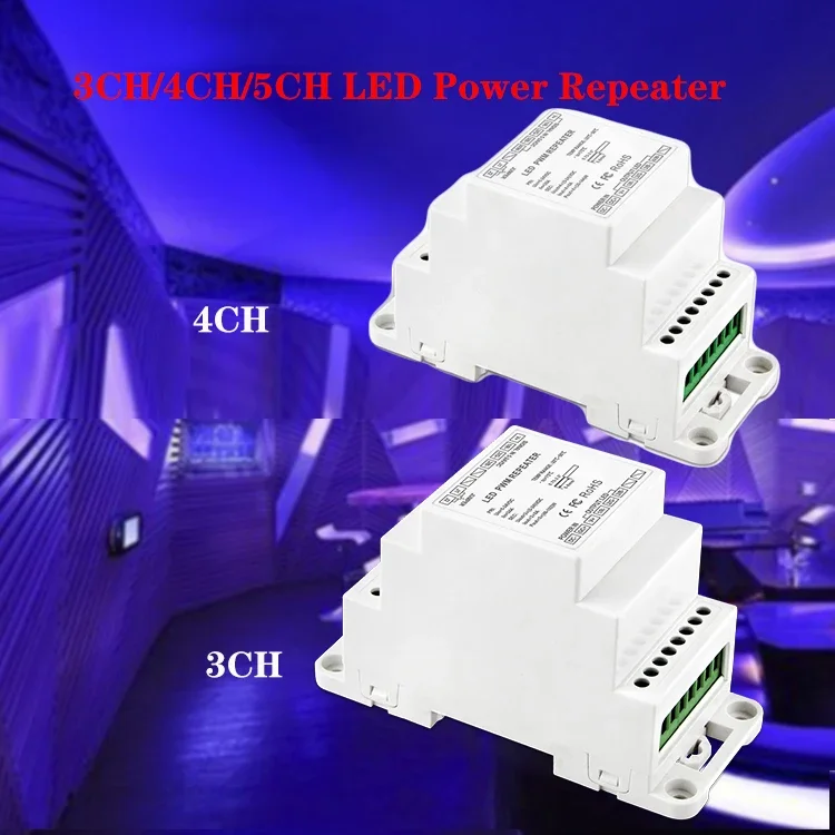 

3CH/4CH/5CH High frequency DIN Rail Power Repeater DC5V 12V 24V LED Strip Light Amplifier