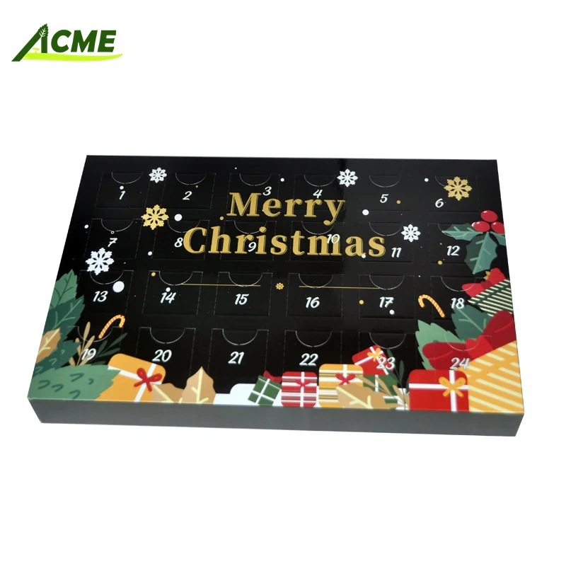 Customization.2024 Custom Printed Paper Packaging Gift Box Christmas Advent Calendar with Plastic Blister Embossing and Matt Lam