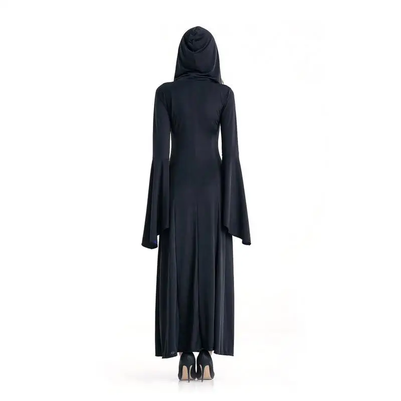 Robe d'Halloween à Capuche pour Femme, Costume de Sorcière, Longue, Noire, Cosplay, Gelcarnival, ix