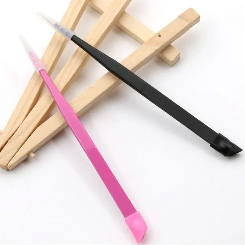 1pc Straight Nail Tweezers With 2 Heads And Silicone Pressing Head, Metal Nails Tools For 3D Sticker Rhinestones Water Sticker P