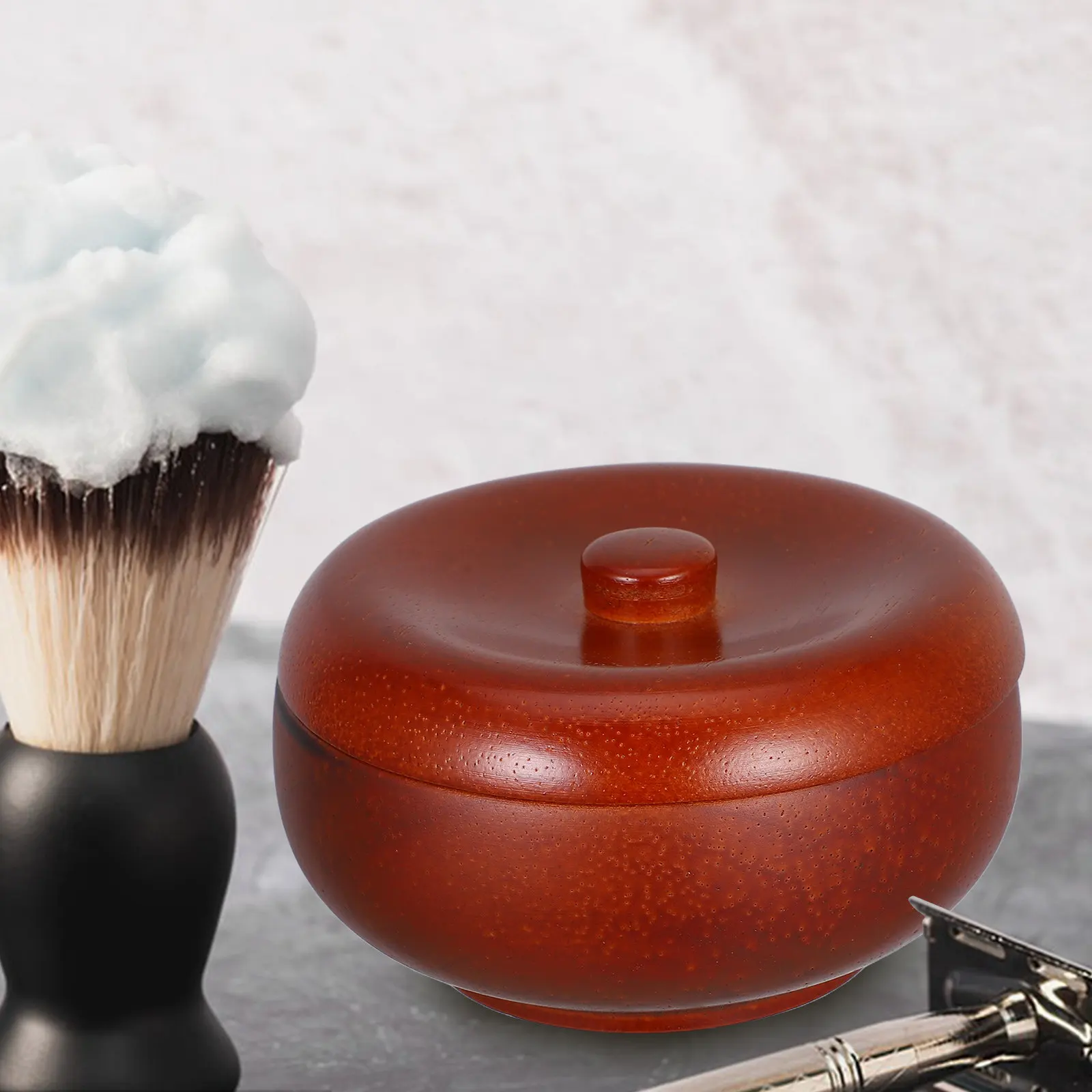 Holz-Rasierseifenschale mit Deckel, Herren-Rasiercreme-Becher, Schaumgenerator, Rasierseifenhalter, Rasierschale