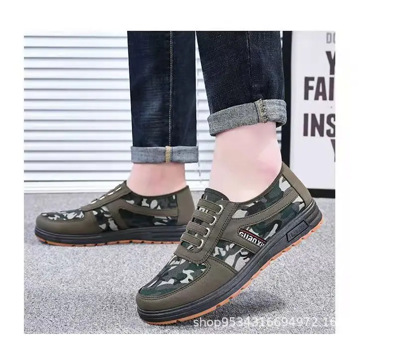 Herren-Slip-On-Freizeitschuhe aus Canvas mit Camouflage-Muster, atmungsaktive Low-Top-Walking-Sneaker mit elastischen Schnürsenkeln, bequeme Outdoor-Flachschuhe – Detail 6