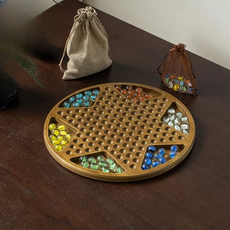 

12-Inch Wooden Chinese Checkers Set Glass Ball