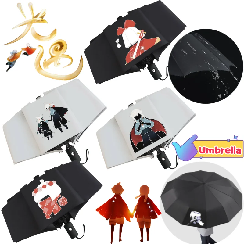 Sky: Children of Light Owl Daleth Regenschirm, hoher Farbwertdruck, verdickter schwarzer Kleber, sonniger Regen, tragbarer Sonnenschirm