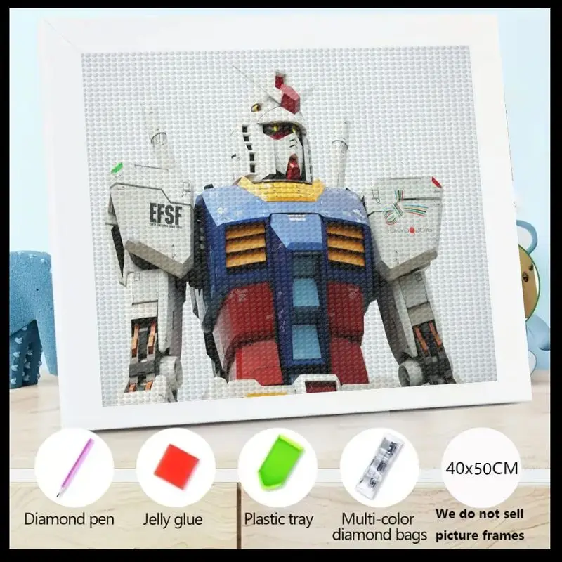 

1 шт. DIY 5D Gundam Robot Diamond Painting Kit, полная дрель, аниме Mech Crystal Gem Art Set, большая шкала 40x50 см, домашний декор стен для