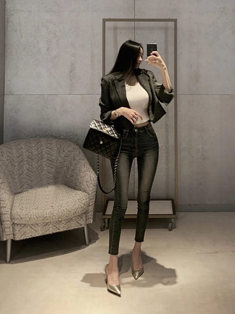 

High Waist Slim Fit Jeans Nine Points Thin Elastic Casual Thin Cotton Stretch Denim High Waist Slimming Effect Summer New Arr...