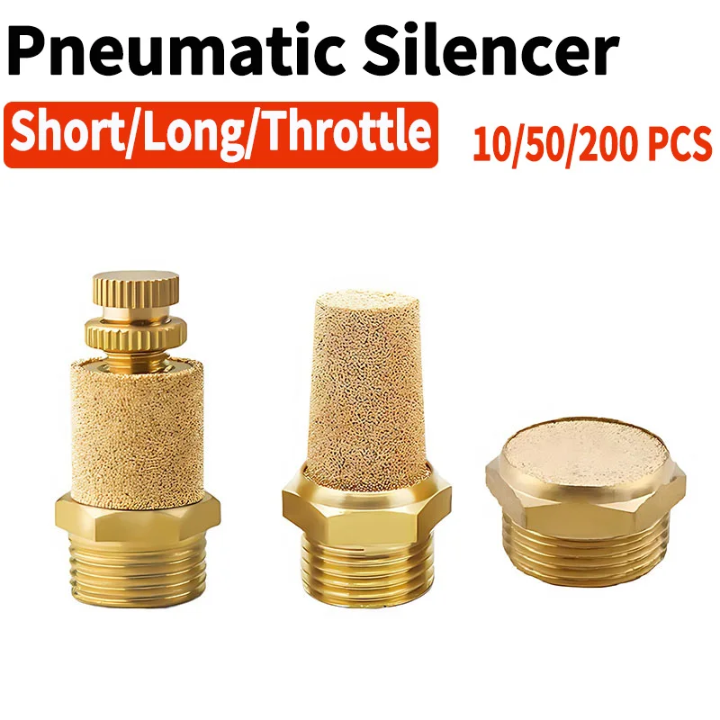 

10/50 PCS Pneumatic Muffler Silencer, M5 1/8" 1/4" 3/8" 1/2"1/8" Male Thread Brass Air Exhaust Muffler Sintered Bronze Mufflers